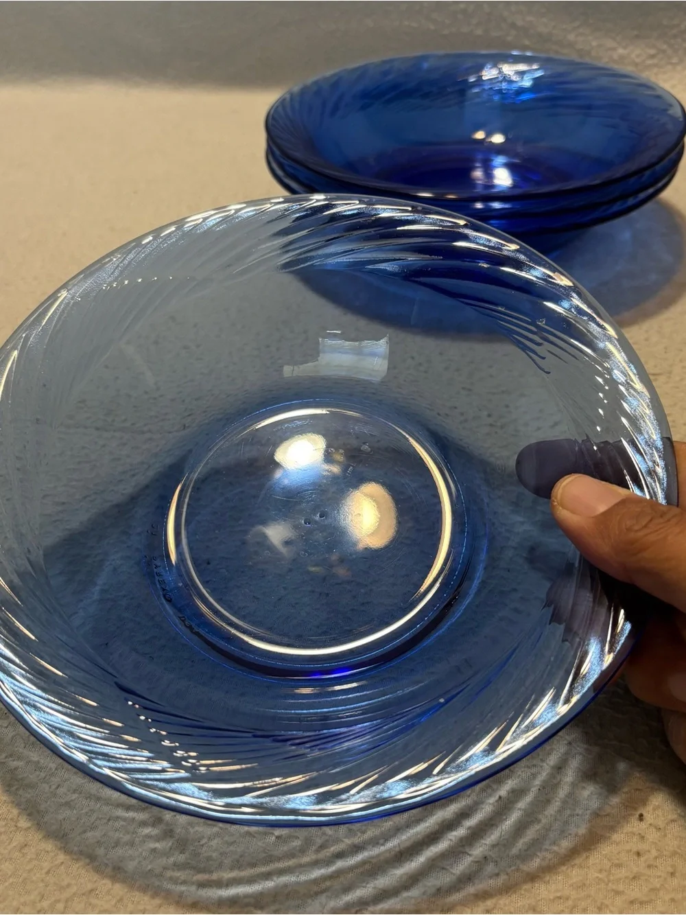 Vtg. Pyrex Festiva Cobalt Blue Swirl Glass Cereal Bowls - Set of 3